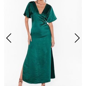 Nasty Gal Green Satin Maxi Dress